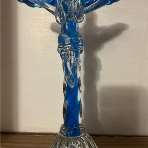 Blue Glass Crucifix Figurine